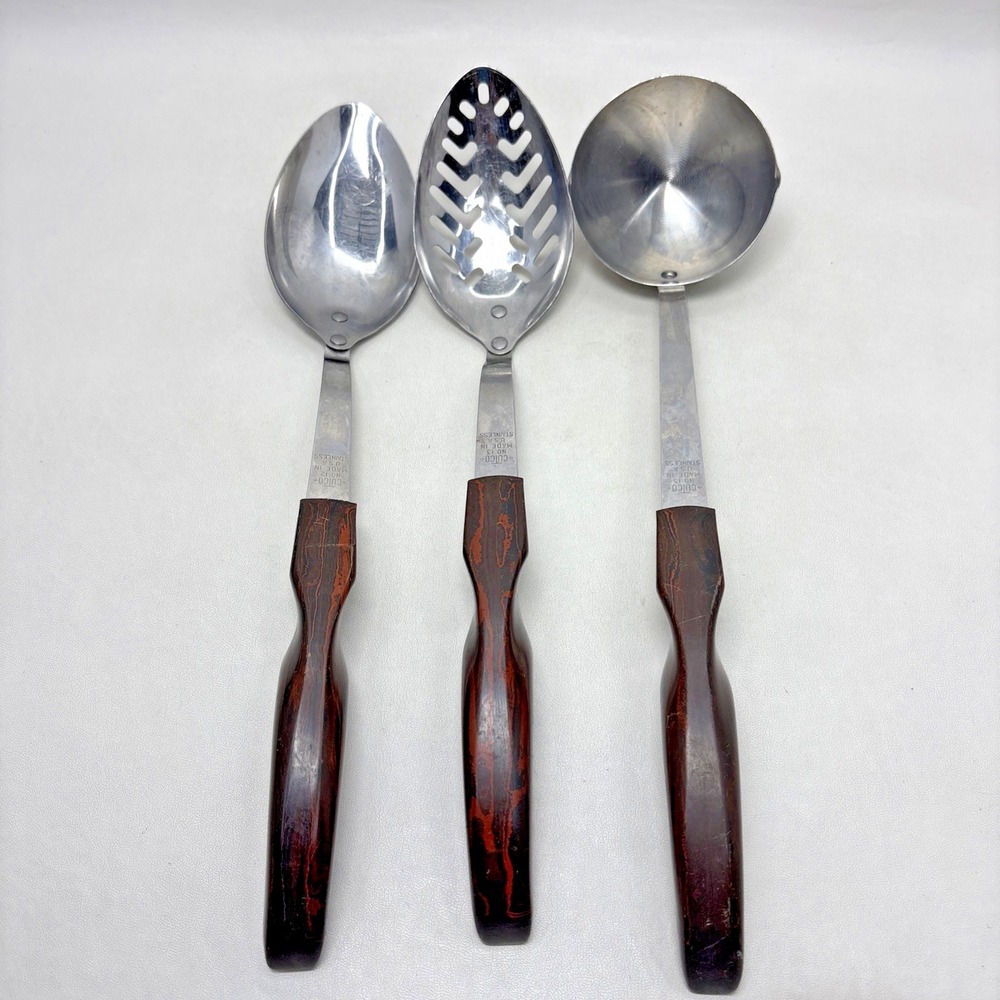 Cutco Knives 1022 1023 1024 Fork Spoons Ladle Lot of 7 Brown Handle - Picture 4 of 6
